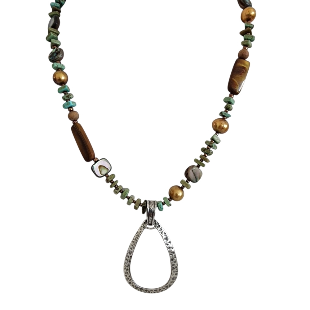 Silpada necklace 925 sterling silver pearls gemstones teardrop pendant A0374 Q7